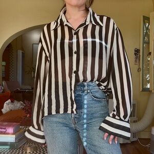 Black and White Striped Sheer Women's Top